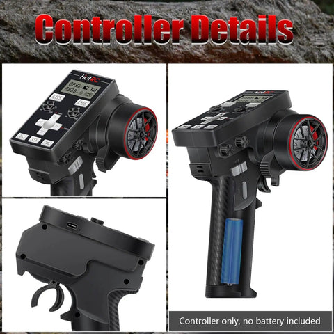 Racing RC Transmitter With 8 Channels 2.4GHz and Receiver, black handle, side view, for SCX24 Axial 1/24 RC Car Crawler.