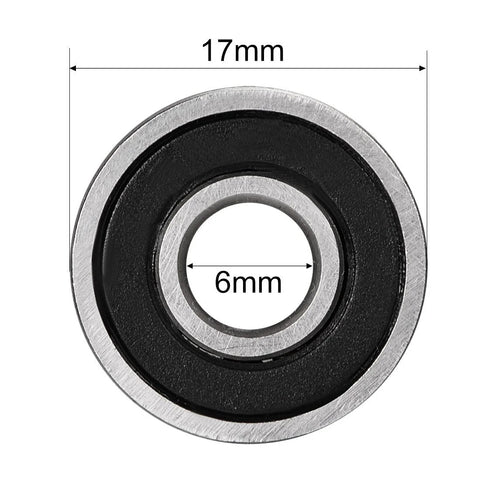 uxcell 606-2RS deep groove ball bearing, double sealed, 6x17x6 mm, high carbon steel