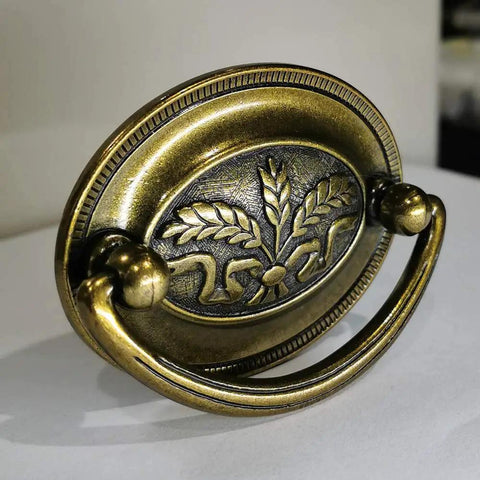 Antique Brass Bail Drawer Pull Set Four Pack Oval Drop Swing Handles For Cabinets Zinc Alloy 82mm Total Length 3.23 Inch