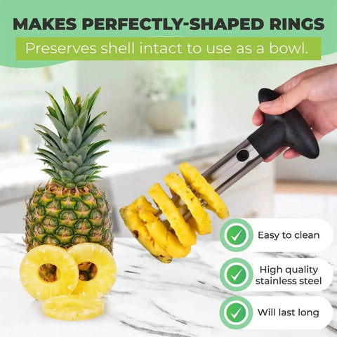 All In One Fruit Prep Tool Set Stainless Steel 3 In 1 Apple Slicer Pineapple Corer And Slicer Avocado Cutter with pineapple rings.