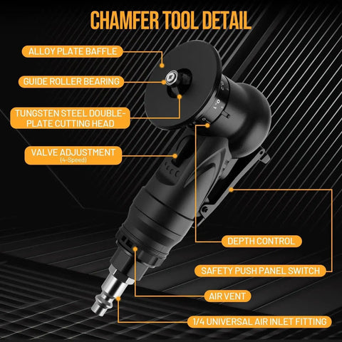 Detail view of Pneumatic Chamfering Tool With 6 C Angle And 6 R Angle Blades For 45 Degree Bevels And Radius Edges Upgrade Air Deburring Tool