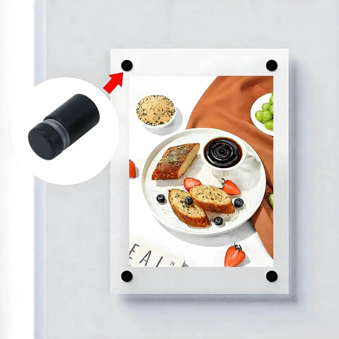 Stainless Steel Glass Standoff 1/2 Inch Diameter 3/4 Inch Matte Black Wall Mount used to secure a displayed image.