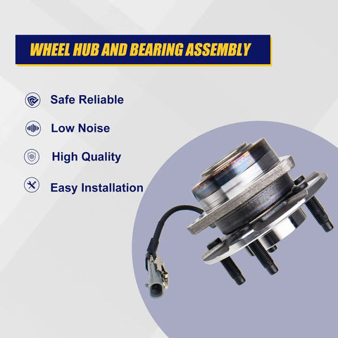 Front Wheel Bearing And Hub Assembly 513189 For Chevy Equinox 2005 2006 Pontiac Torrent 2006 Saturn Vue 2002 Through 2007 Featuring 5 Lug Bolts And ABS For Quick Swap And Smooth Ride, with wiring harness and mounting bolts visible.