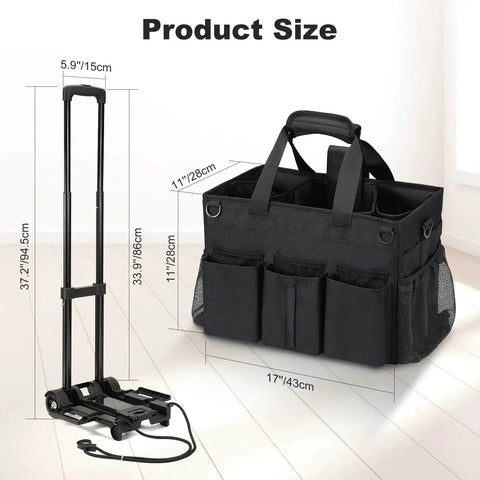 Rolling Cleaning Caddy Bag With Detachable Trolley For Housekeepers, portable organizer with adjustable height up to 37.2 inches