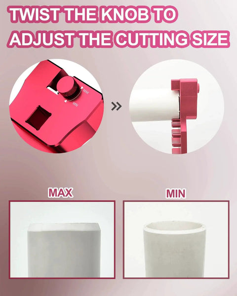 Diagram showing Nine In One PVC Pipe Deburring Tool With Adjustable Chamfer, Covers 0.5 To 4 Inch Pipes in use on pipe cut ends.