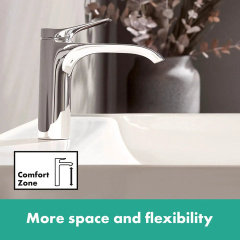 Vivenis Modern 1-Handle 1-Hole 12-Inch Tall Bathroom Sink Faucet In Chrome By Hansgrohe With Air-Infused Water For Soft, Full Jet And Reduced Splash, Elegant Centerpiece For Contemporary Bathrooms