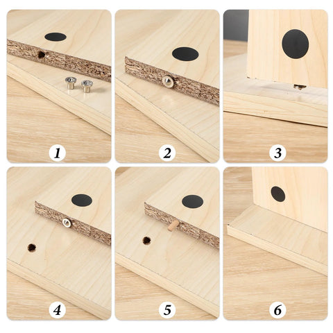 20 Piece Dowel And Tenon Center Pins Set For Woodworking Transfer Dowel Centering Plugs In 1/4 5/16 3/8 And 1/2 Inch Sizes shown in use