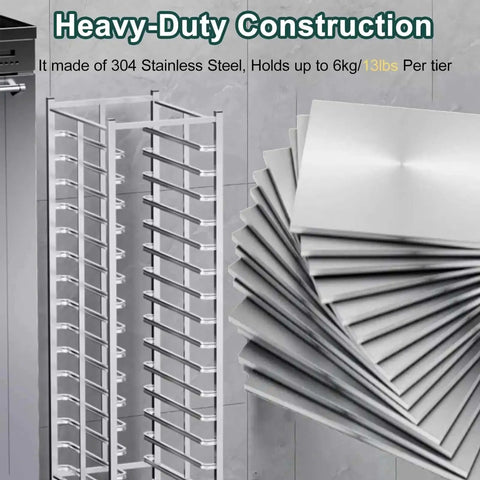 8-Tier Stainless Steel Bakery Cooling Rack On Wheels With Brakes, 16 Cm Spacing, Holds Baking Trays And Loaf Pans