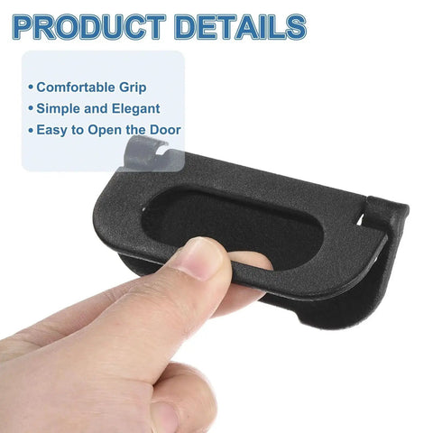 Hand holding Recessed Flush Pull Door Handle Set 2 Pack Invisible Pull Handles in bright black iron finish, showing easy grip feature.