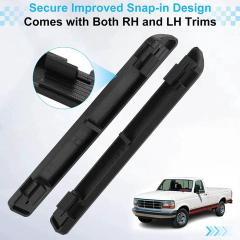 Dash Panel Trim Bezel Inserts 2pc For Ford F150 F250 F350 Bronco 1992 To 1997 showing left and right black trim pieces