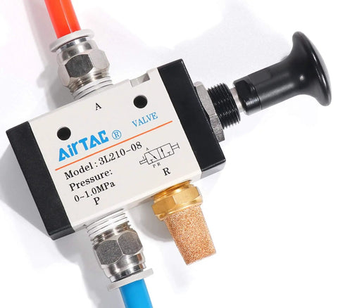 Push Pull Pneumatic Valve with Hand Lever, Three Way Air Control Valve, Direct Acting, 3/8 Inch NPT Ports, Aluminum Alloy Body