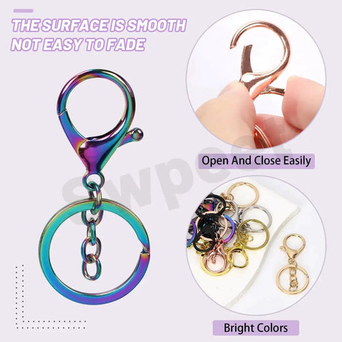 28Pcs 7 Color Lobster Claw Clasps With Key Chain And Flat Split Keychain Ring Set For Purses, Bags And DIY Crafts, features smooth surface, bright colors and easy open-close mechanism