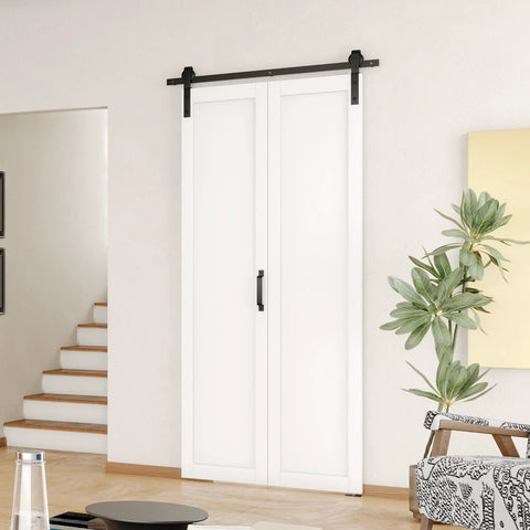 Two Panel Bifold Barn Door Kit For 30 Inch Openings Space Saving Indoor Sliding Door With Folding Panels And Hardware