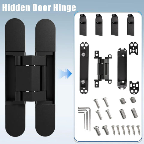 Hidden Door Hinge Set For Secret Bookcase Doors, Silent Rotating Concealed Hinges, 6 Inch, includes screws and tools