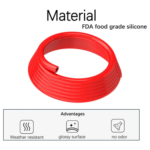 Coiled red 10mm ID silicone vacuum tubing hose, five feet long, 16mm OD, beefy heavy duty food grade silicone, FDA compliant, high heat resistant.
