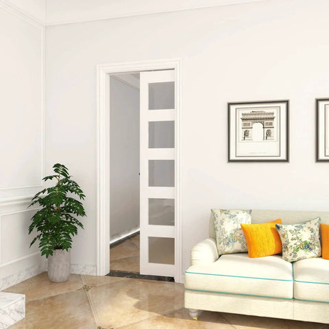 Commercial Grade 6Ft Pocket Door Hardware And Track Set With Soft Close Mechanism installed in living room space
