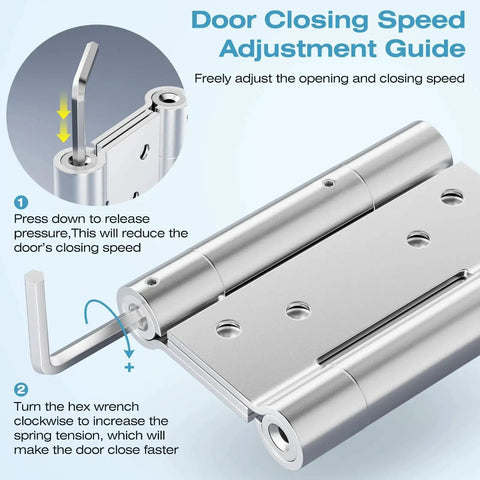 Heavy Duty 3 Inch Double Spring Hinge Set In 304 Stainless Steel With Integrated Tension Adjustment No Fixing Pin Needed For Doors 20 To 36mm Thick Ranbo Each Pair Supports Up To 25kg with tension adjustment guide