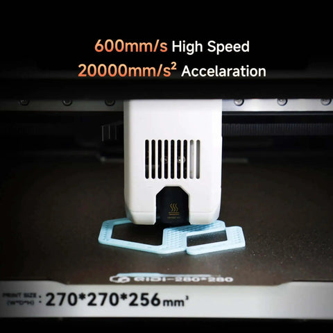Enclosed FDM 3D Printer With Auto Leveling Sensor For Flawless First Layer Printing, showcasing 600mm/s speed and 270x270x256mm build volume.