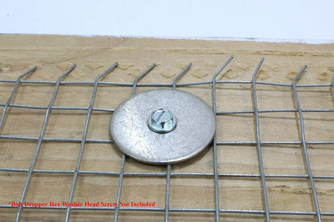Stainless steel fender washer, round silver disc with center screw on metal grid background; screw not included.