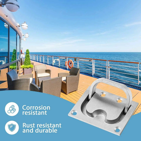 Stainless Steel Hatch Pull Flush Lift Ring For Boat Deck Hatches And Cabinets Solid Recessed Ring Pull Handles 2 Pack displayed on a boat deck