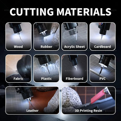 Image showcasing various cutting materials for the Ultrasonic Cutting And Polishing Tool For 3D Printed Models Wood Leather And Plastic 40kHz