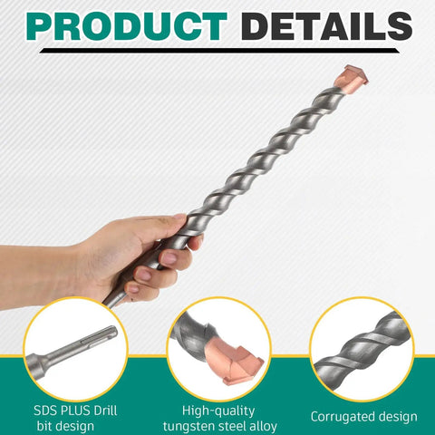 Lengthening 2 Pack 1 Inch By 14 Inch Rotary Hammer Drill Bit Set For Concrete And Masonry SDS Plus Carbide Tipped shown in hand.