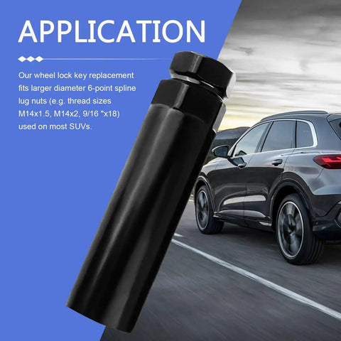 6 Spline Lug Nut Socket Anti Theft Wheel Lock Wrench for 21 and 22 mm hex sockets near SUV, black steel finish shown