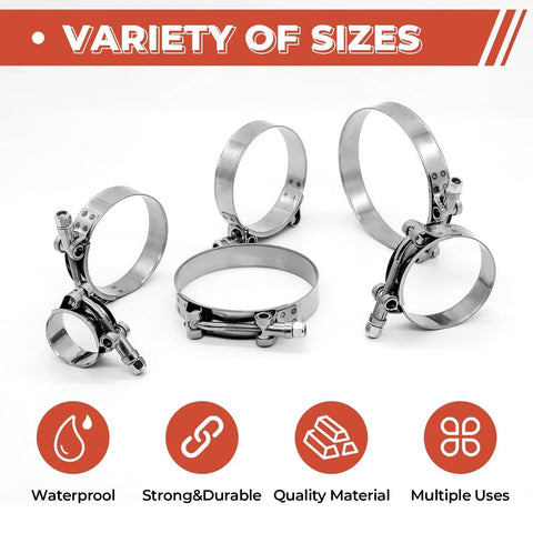 2 Pack 2 Inch T Bolt Hose Clamps Stainless Steel 304 56mm To 64mm Working Range Suitable For 2 Inch Hose ID Leak Proof Design