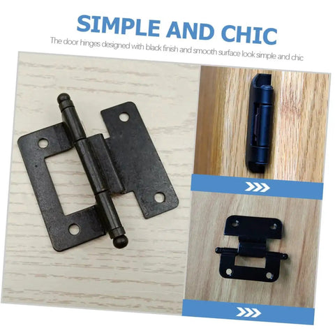 10 Pack Self Closing Cabinet Hinges For Kitchen Bathroom And Wardrobe With Flush Design, featuring black iron hinges.