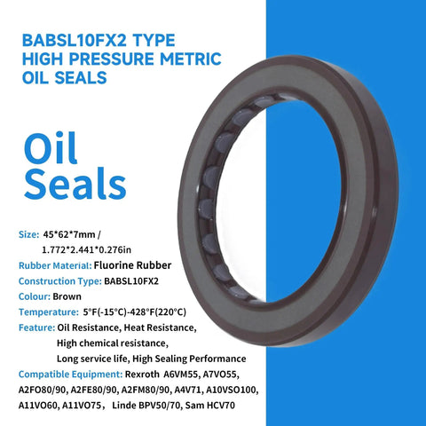 High Pressure Rotary Shaft Oil Seal 45x62x7 Fluorine Rubber Double Lip for Hydraulic Pumps, Motors, Excavators, BABSL10FX2 Brown