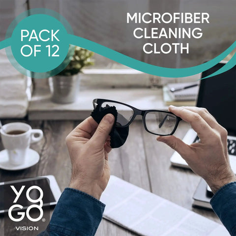 Person using 12 Pack Microfiber Cleaning Cloths For Glasses Phones Screens Lint Free to clean eyeglasses