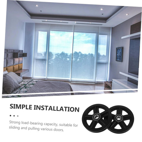 Pro Grade Heavy Duty Roller Guide Wheel Set for Sliding Doors and Barn Door Tracks, visible in stylish room with glass doors