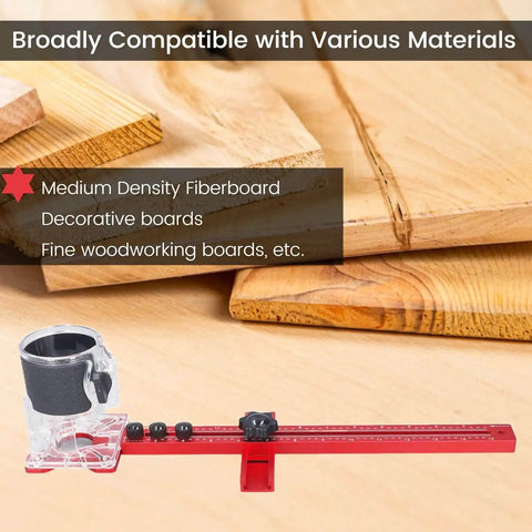 All In One Router Milling Groove Bracket And Circle Cutting Jig for Woodworking Pro Grade Aluminum Alloy shown on wood