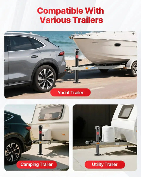 A Frame Trailer Jack 5000 LB Cordless Drill Compatible 23 Inch Lift For RVs used with yacht, camping, and utility trailers