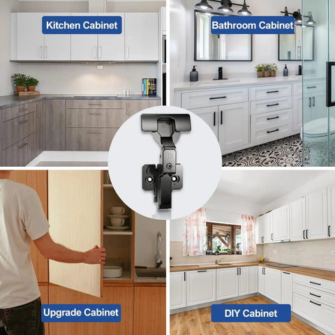 Soft Close Cabinet Hinges 2 Pack For Frameless Inset Cabinets With 110 Degree Opening No Slam 4D Adjustment Quiet Close Self Closing Speed Control Ideal Kitchen Cabinet Door And Drawer Upgrade ATYLYF featured in different home cabinet settings.