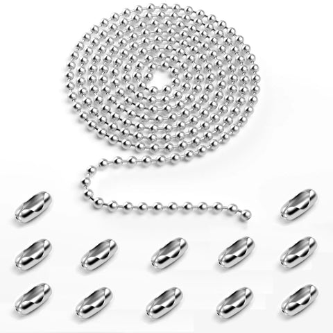 10 Feet Beaded Ball Chain 4.5mm Stainless Steel Bead Pull Chain Extension With 12 Connectors for window roller shade blinds