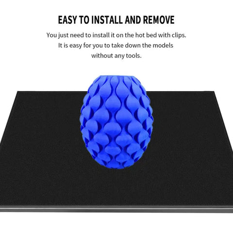 Tempered Glass 3D Printer Bed Upgrade 220x220x4mm With 4 Clips For 220x220 Printers No Glue Needed, image of glass bed and blue print.