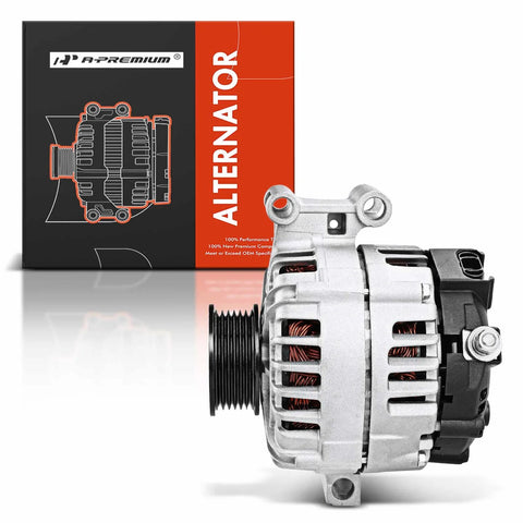Beefed Up 12V 125A Alternator For Chevy Colorado 2007 To 2012 GMC Canyon 2007 To 2012 Hummer H3 2007 To 2010 Isuzu I 290 2007 To 2008 6 Groove Pulley Replacement Part 8158843480, front view with packaging