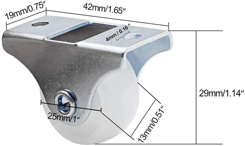 Rigid 1 Inch Caster Wheels 12 Pack Non Swivel Casters With Metal Top Plate Hard Plastic Wheels For Furniture Silver Finish