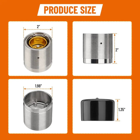 1.98 Inch Trailer Wheel Bearing Protectors Kit With Chromed Stainless Steel Dust Cap shown with dimensions and components.