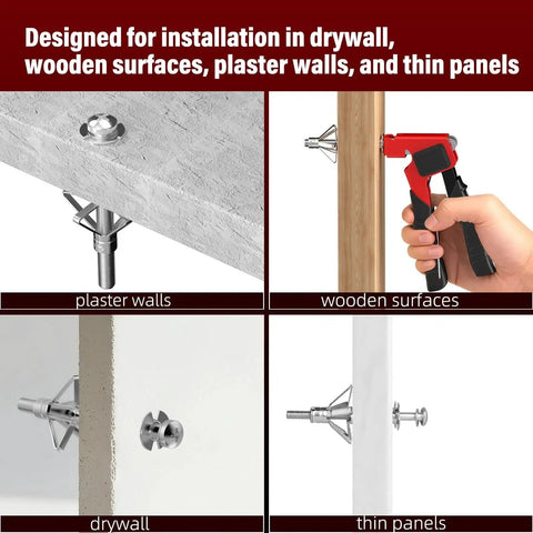 Heavy Duty Molly Bolts For Drywall Kit In Three Sizes 0.12 Inch To 1.28 Inch Metal Hollow Wall Anchors And Screws With Setting Tool 34 Pieces Suitable For Drywall Hollow Walls And Plaster Secure And Easy Installation installed in various surfaces.