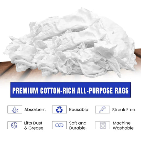 White Cotton Cleaning Rags 25 Lb Box For Cleaning Staining Painting Oil And Grease Removal Multipurpose Shop Rags