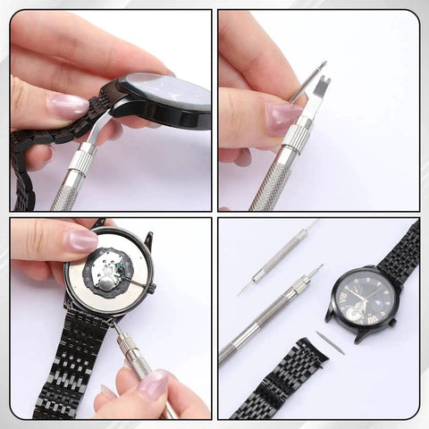 78 Pcs Watch Pins Replacement Kit Stainless Steel Spring Bars With Strap Remover Tool for Metal and Leather Watches in use
