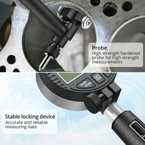 Dial Bore Gauge With 0.7 To 6 Inch Range And 6 Inch Measuring Depth, 0.0005 Inch Accuracy, close-up of probe and locking device