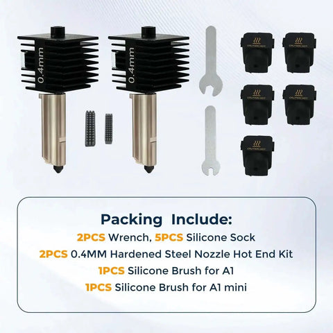 2 Pack A1 Mini A1 Hotend Kit With 0.4mm Hardened Steel Nozzle High Temp Print Head Drop-In Replacement For Bambu Lab A1 And A1 Mini
