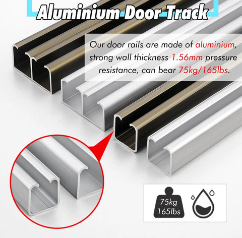 Bypass Double Sliding Pocket Door Hardware Kit For Wardrobe And Closet, Rugged Aluminum Box Rail Track System, Silver close-up