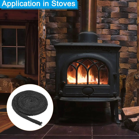PATIKIL wood stove gasket, 3/8 x 1/8 x 73 in, graphite fiberglass flat high-temp seal rope, black, 2 pcs