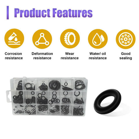 Automotive O-ring kit, 300 pcs in 18 sizes, nitrile rubber seals, high pressure/high temperature, organizer box by Amazon