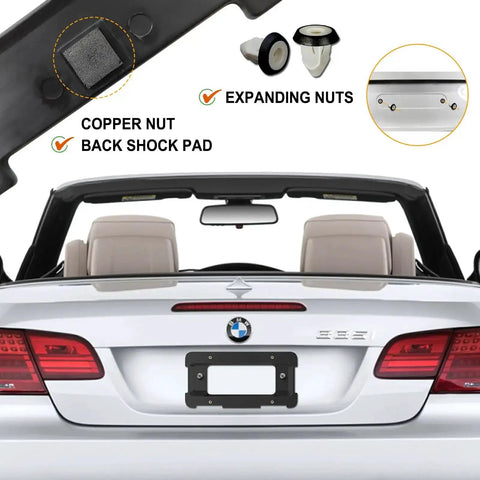 Rear License Plate Holder Bracket For BMW And Mini Cooper Bolt On Frame With Screws Fits 2005 Through 2021 installed on BMW trunk