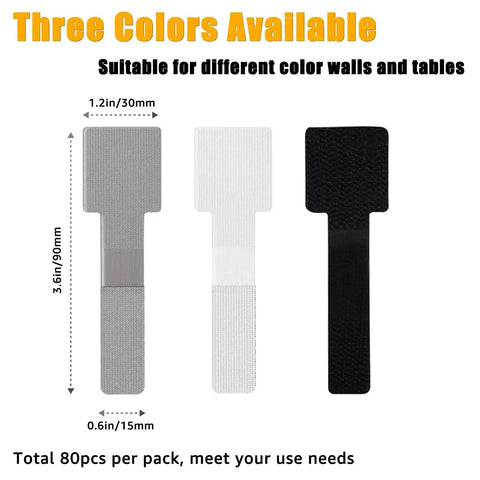 80 Piece Set Hook And Loop Cable Straps For Desk Cable Management Tames Messy Cords With Adhesive Wire Ties Reusable Cords Organizer For Home Office Under Desk Computer Accessories Black
